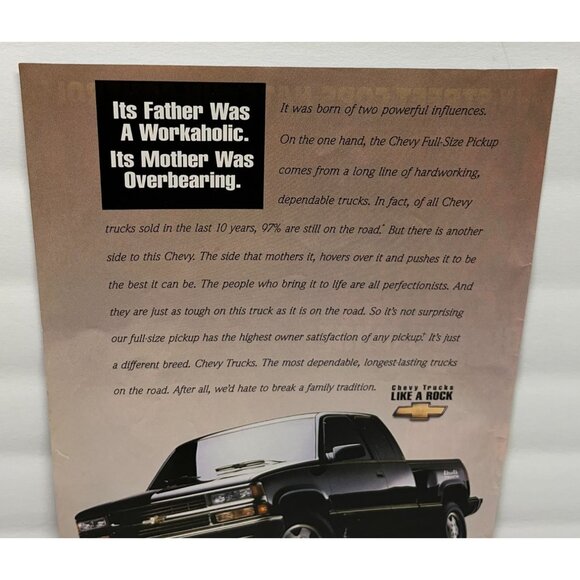 1995 Chevy Trucks Vintage Print Ad Like A Rock Chevrolet Pickup 4x4 Black - Picture 4 of 6